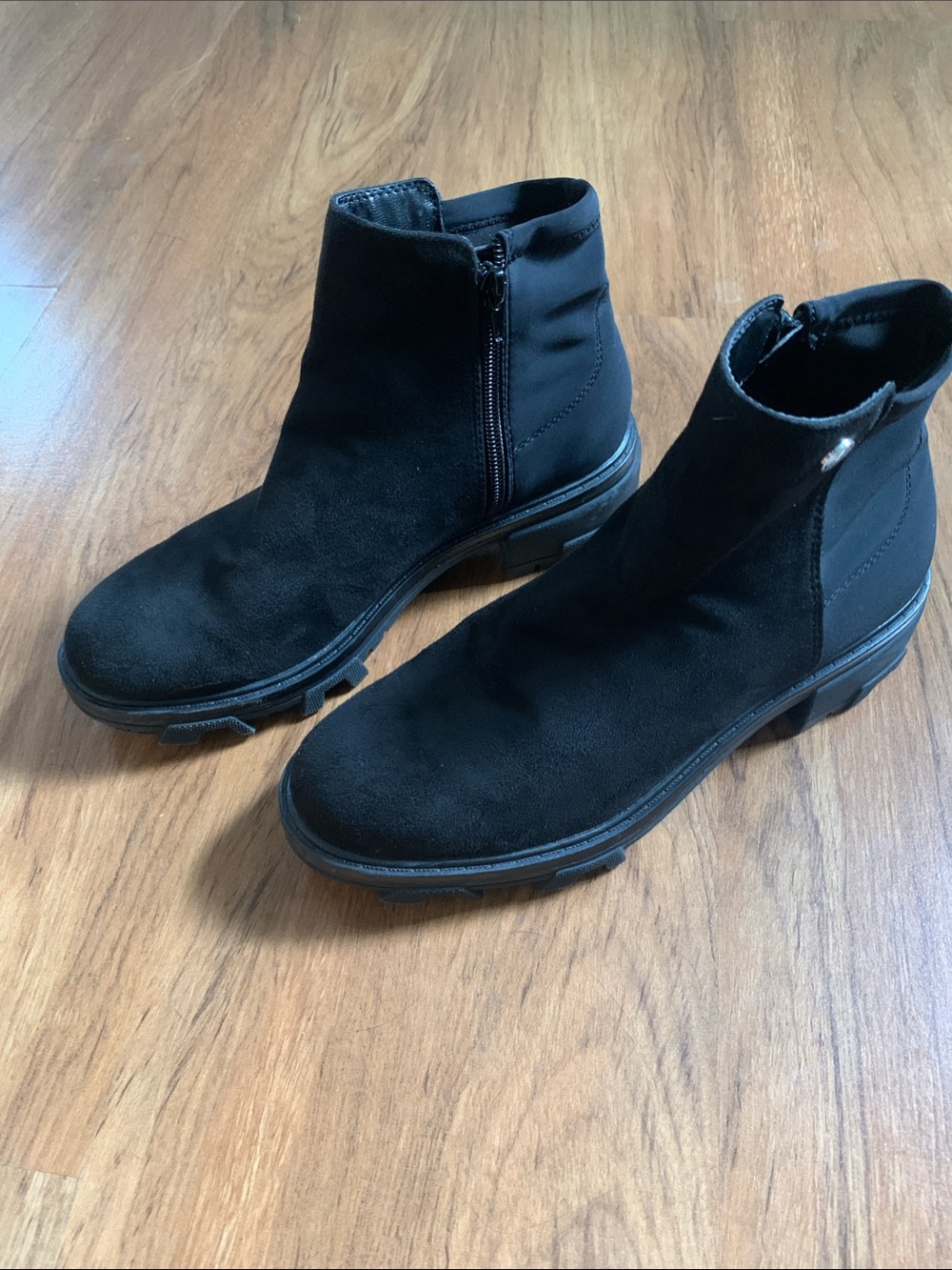 Unisa Black Suede Side-Zip Ankle Combat Boots